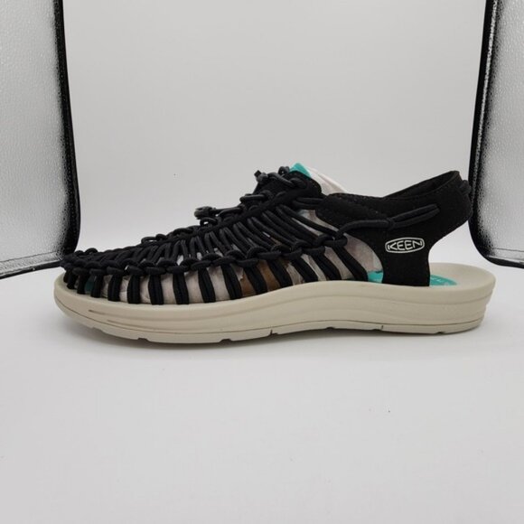 Keen Uneek Sport Fisherman Sandals Mens Black Bright Aqua Boat Shoes - Picture 3 of 7